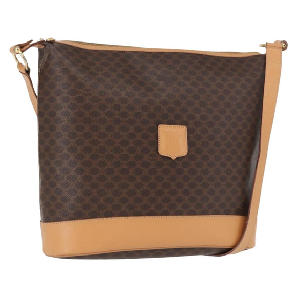 CELINE Macadam Canvas Shoulder Bag PVC Leather Brown Gold Auth mr1765