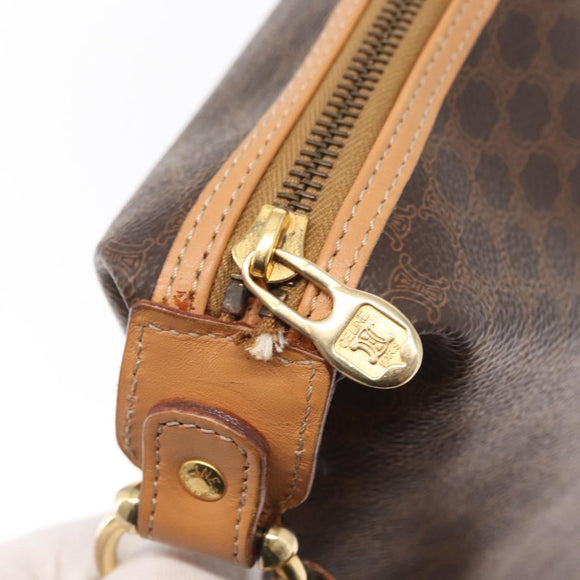 CELINE Macadam Canvas Shoulder Bag PVC Leather Brown Gold Auth mr1765