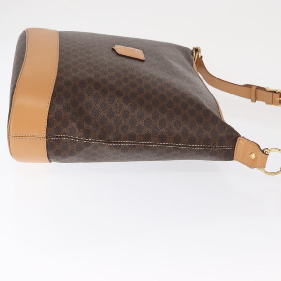 CELINE Macadam Canvas Shoulder Bag PVC Leather Brown Gold Auth mr1765