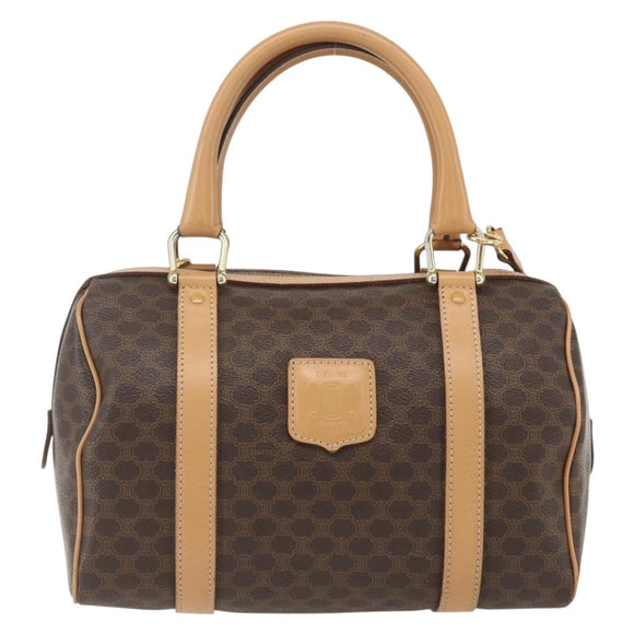 CELINE Macadam Canvas Hand Bag PVC Leather 2way Brown Gold Auth mr1767