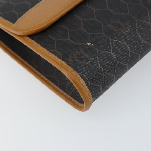 Christian Dior Honeycomb Canvas Chain Shoulder Bag PVC Black Gold Auth mr1769