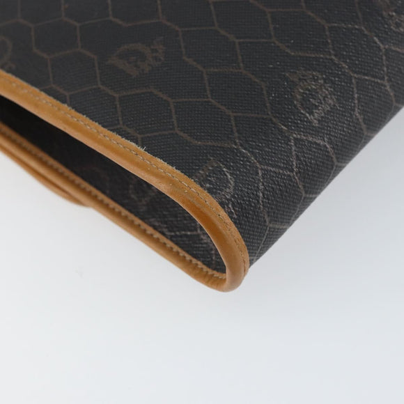 Christian Dior Honeycomb Canvas Chain Shoulder Bag PVC Black Gold Auth mr1769