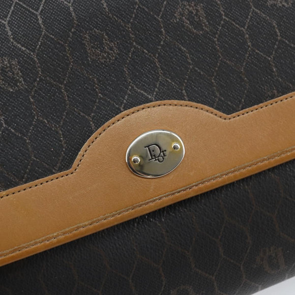 Christian Dior Honeycomb Canvas Chain Shoulder Bag PVC Black Gold Auth mr1769