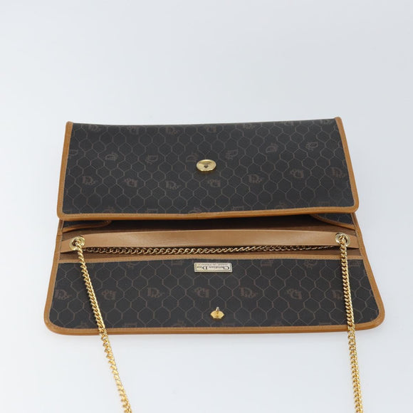 Christian Dior Honeycomb Canvas Chain Shoulder Bag PVC Black Gold Auth mr1769