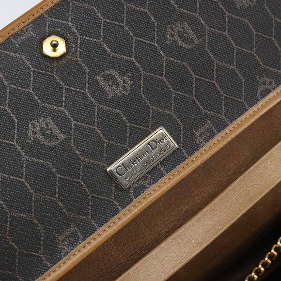 Christian Dior Honeycomb Canvas Chain Shoulder Bag PVC Black Gold Auth mr1769