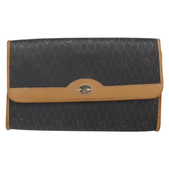 Christian Dior Honeycomb Canvas Chain Shoulder Bag PVC Black Gold Auth mr1769