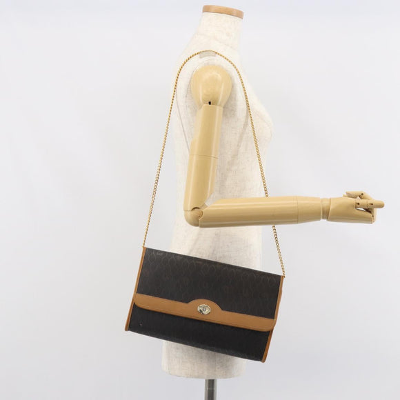Christian Dior Honeycomb Canvas Chain Shoulder Bag PVC Black Gold Auth mr1769