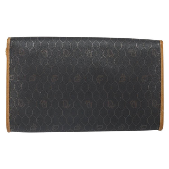 Christian Dior Honeycomb Canvas Chain Shoulder Bag PVC Black Gold Auth mr1769