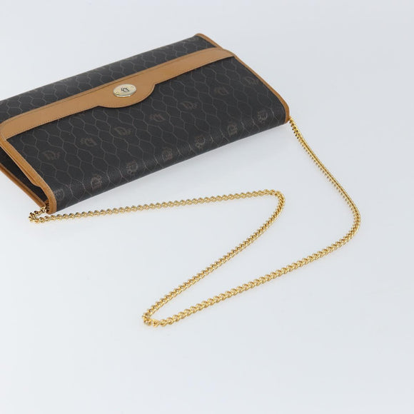 Christian Dior Honeycomb Canvas Chain Shoulder Bag PVC Black Gold Auth mr1769
