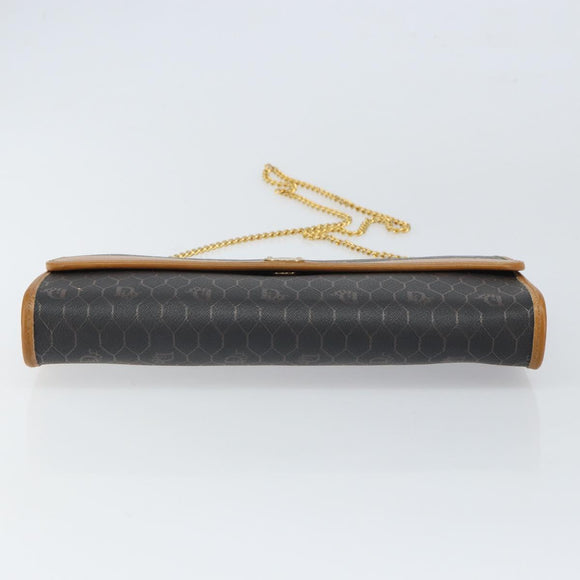 Christian Dior Honeycomb Canvas Chain Shoulder Bag PVC Black Gold Auth mr1769