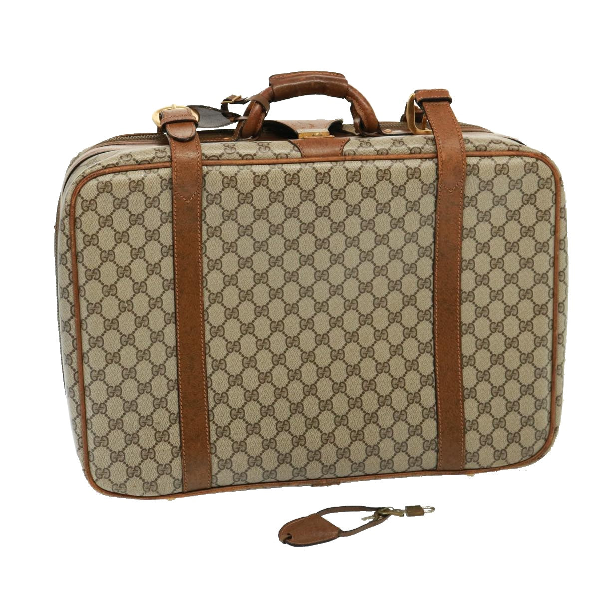 GUCCI GG Supreme Boston Bag PVC Beige Auth mr177