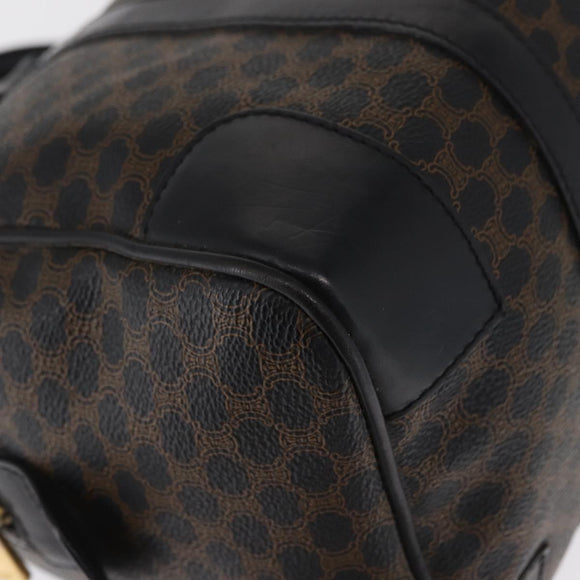CELINE Macadam Canvas Boston Bag PVC Schwarz Gold Auth mr1773