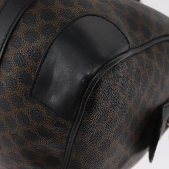 CELINE Macadam Canvas Boston Bag PVC Schwarz Gold Auth mr1773