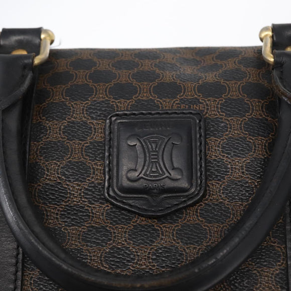 CELINE Macadam Canvas Boston Bag PVC Schwarz Gold Auth mr1773