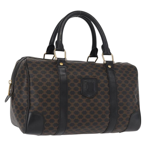 CELINE Macadam Canvas Boston Bag PVC Schwarz Gold Auth mr1773