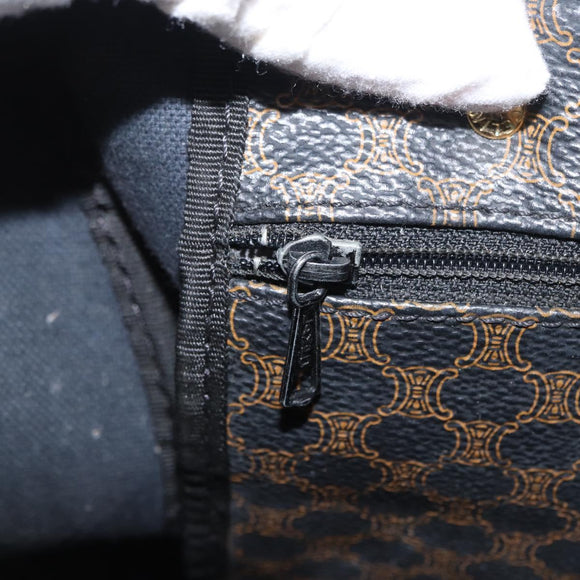 CELINE Macadam Canvas Boston Bag PVC Schwarz Gold Auth mr1773
