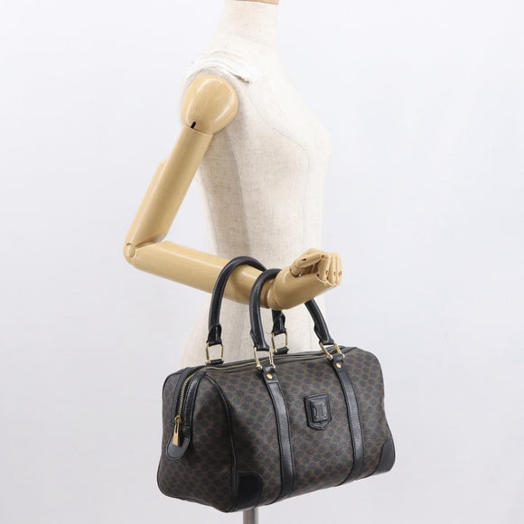 CELINE Macadam Canvas Boston Bag PVC Schwarz Gold Auth mr1773
