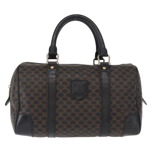 CELINE Macadam Canvas Boston Bag PVC Schwarz Gold Auth mr1773