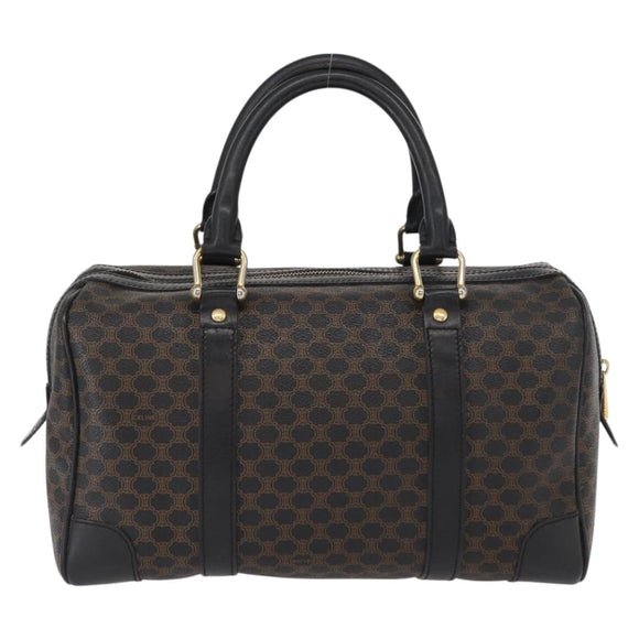 CELINE Macadam Canvas Boston Bag PVC Schwarz Gold Auth mr1773