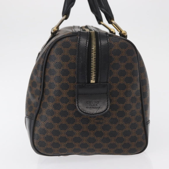 CELINE Macadam Canvas Boston Bag PVC Schwarz Gold Auth mr1773