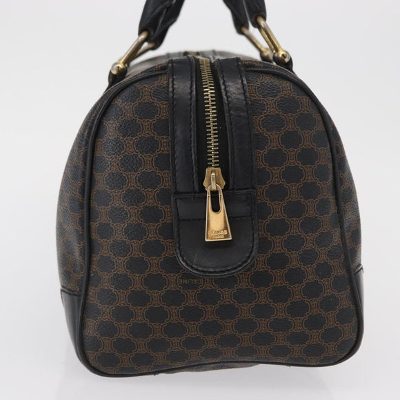 CELINE Macadam Canvas Boston Bag PVC Schwarz Gold Auth mr1773
