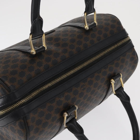 CELINE Macadam Canvas Boston Bag PVC Schwarz Gold Auth mr1773