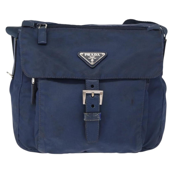 PRADA Shoulder Bag Nylon Navy Silver Auth mr1779