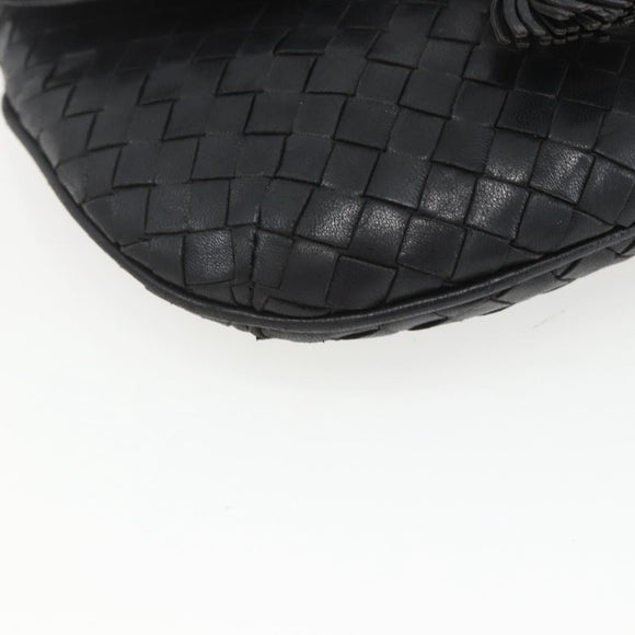 BOTTEGA VENETA INTRECCIATO Shoulder Bag Leather Black Gold Auth mr1793