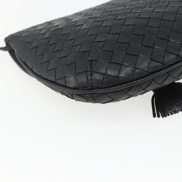 BOTTEGA VENETA INTRECCIATO Shoulder Bag Leather Black Gold Auth mr1793