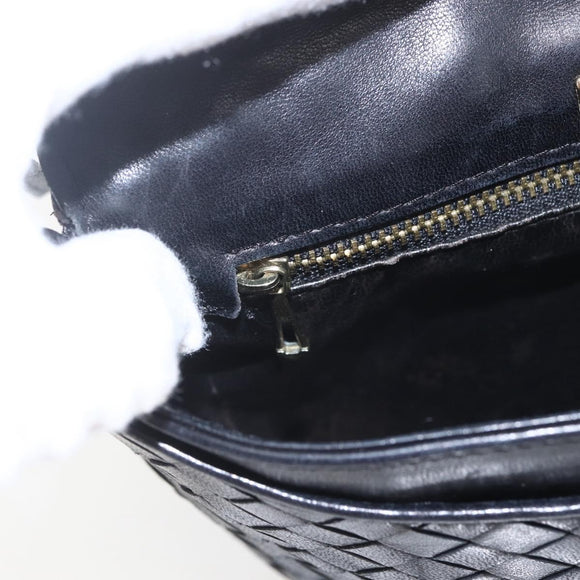 BOTTEGA VENETA INTRECCIATO Shoulder Bag Leather Black Gold Auth mr1793