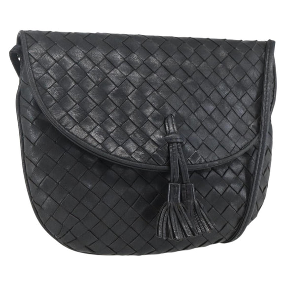 BOTTEGA VENETA INTRECCIATO Shoulder Bag Leather Black Gold Auth mr1793
