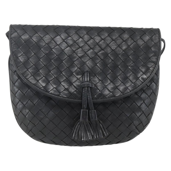 BOTTEGA VENETA INTRECCIATO Shoulder Bag Leather Black Gold Auth mr1793