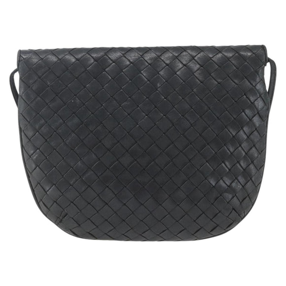 BOTTEGA VENETA INTRECCIATO Shoulder Bag Leather Black Gold Auth mr1793