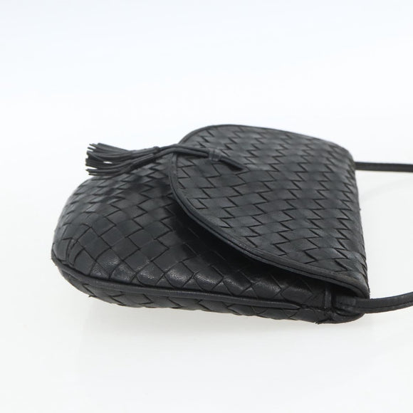 BOTTEGA VENETA INTRECCIATO Shoulder Bag Leather Black Gold Auth mr1793