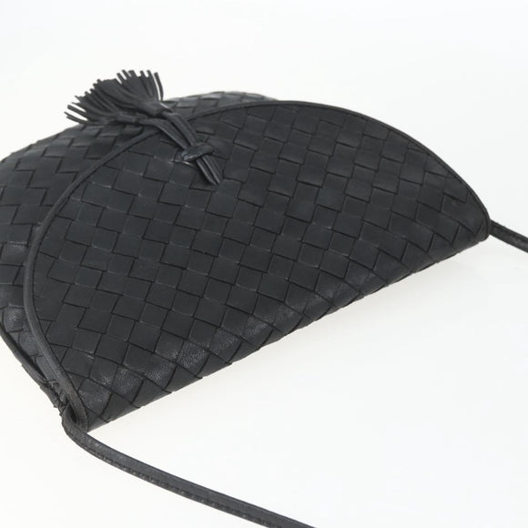 BOTTEGA VENETA INTRECCIATO Shoulder Bag Leather Black Gold Auth mr1793