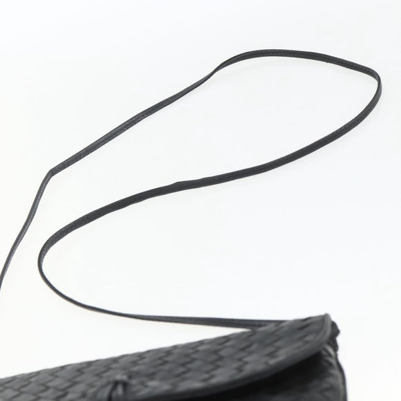 BOTTEGA VENETA INTRECCIATO Shoulder Bag Leather Black Gold Auth mr1793