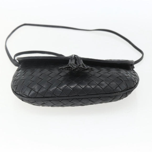 BOTTEGA VENETA INTRECCIATO Shoulder Bag Leather Black Gold Auth mr1793