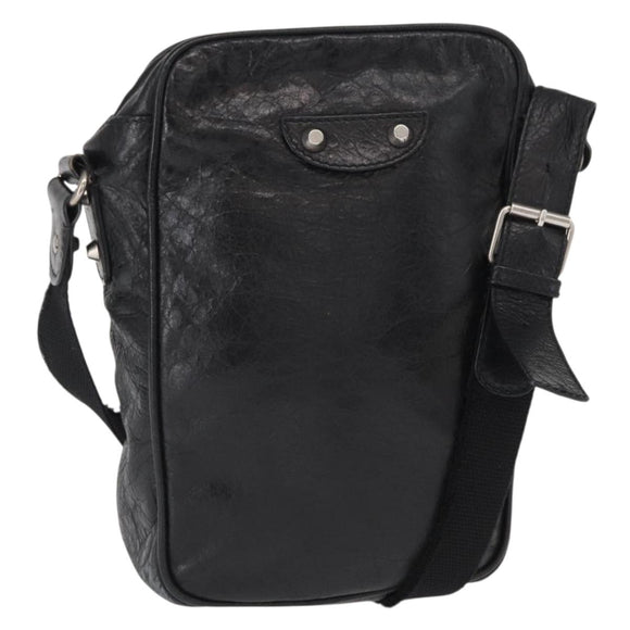 BALENCIAGA Classic Reporter Shoulder Bag Leather Black Auth mr1795