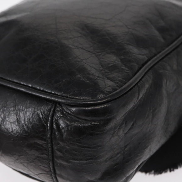 BALENCIAGA Classic Reporter Shoulder Bag Leather Black Auth mr1795
