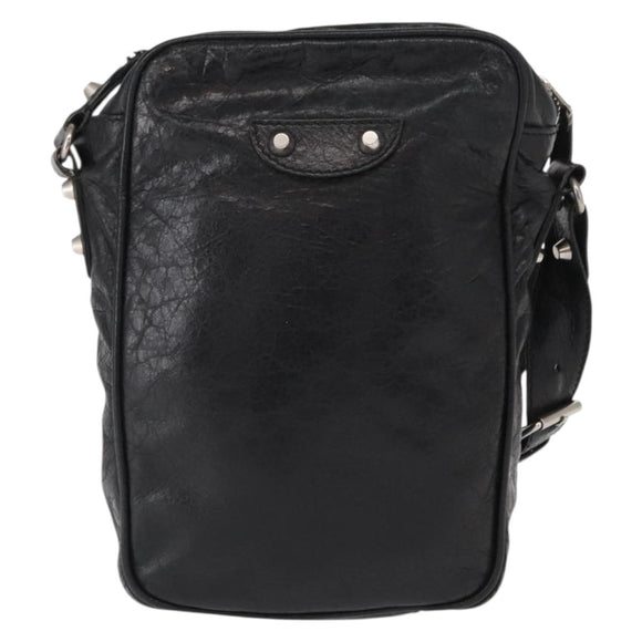 BALENCIAGA Classic Reporter Shoulder Bag Leather Black Auth mr1795