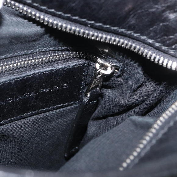 BALENCIAGA Classic Reporter Shoulder Bag Leather Black Auth mr1795