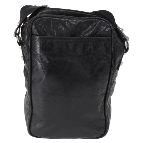 BALENCIAGA Classic Reporter Shoulder Bag Leather Black Auth mr1795