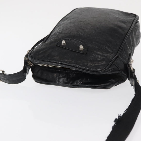 BALENCIAGA Classic Reporter Shoulder Bag Leather Black Auth mr1795