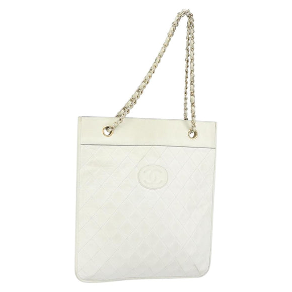 CHANEL Matelasse Chain Shoulder Bag Leather White Gold CC Auth mr1801