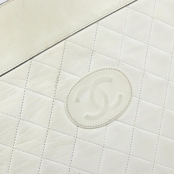 CHANEL Matelasse Chain Shoulder Bag Leather White Gold CC Auth mr1801