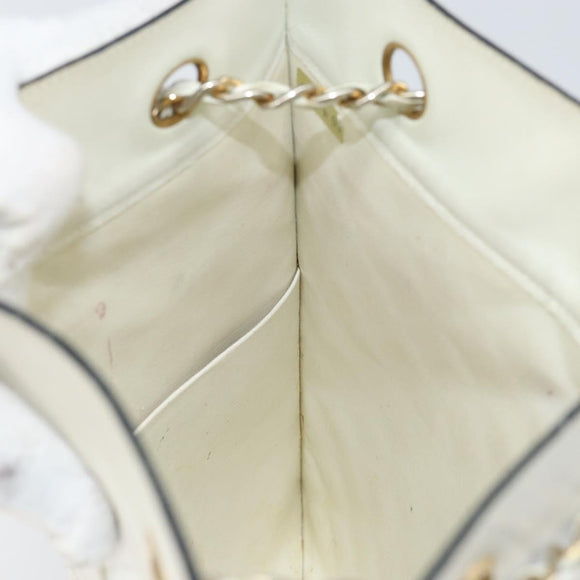 CHANEL Matelasse Chain Shoulder Bag Leather White Gold CC Auth mr1801