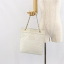 CHANEL Matelasse Chain Shoulder Bag Leather White Gold CC Auth mr1801-21