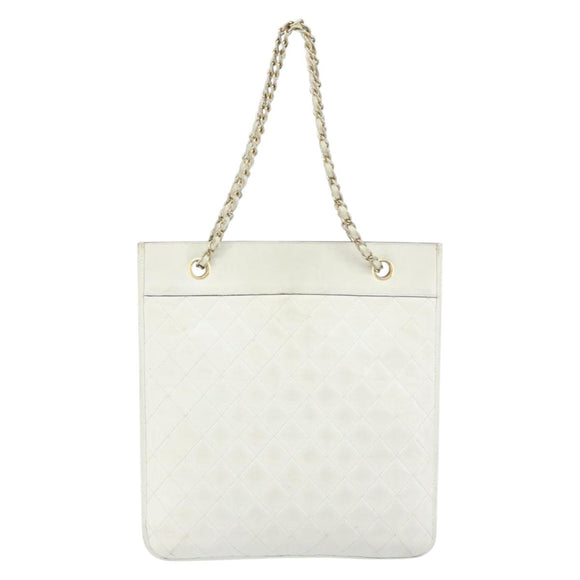 CHANEL Matelasse Chain Shoulder Bag Leather White Gold CC Auth mr1801