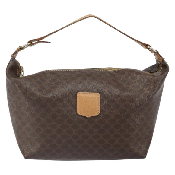 CELINE Macadam Canvas Accessory Pouch PVC Brown Gold Auth mr1813