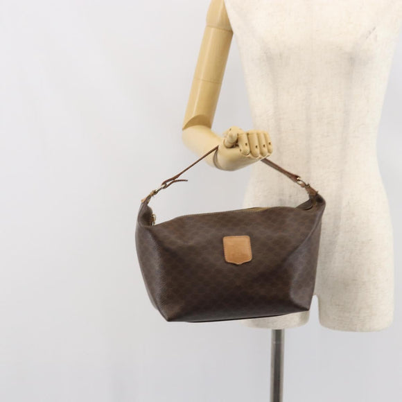CELINE Macadam Canvas Accessory Pouch PVC Brown Gold Auth mr1813